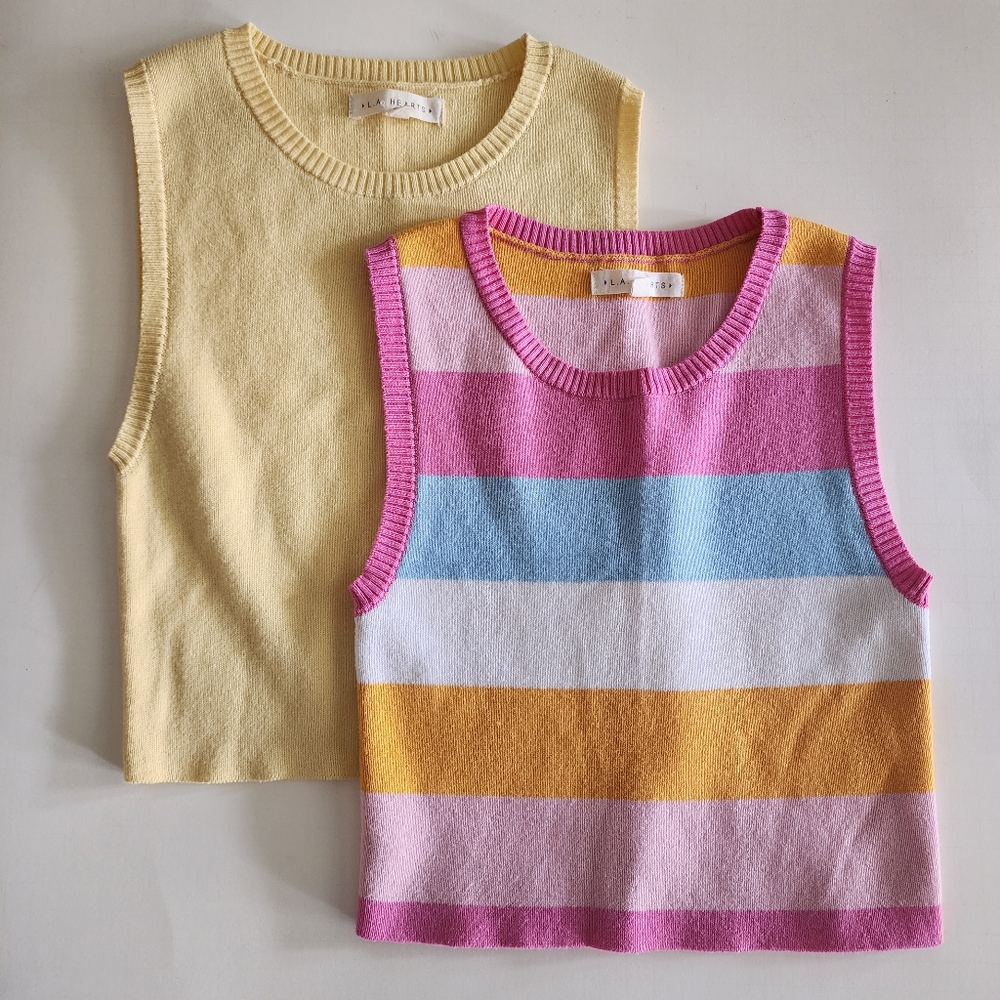 LA HEARTS Girls Striped Knit Multicolor & Yellow Sweater Vest Size XS